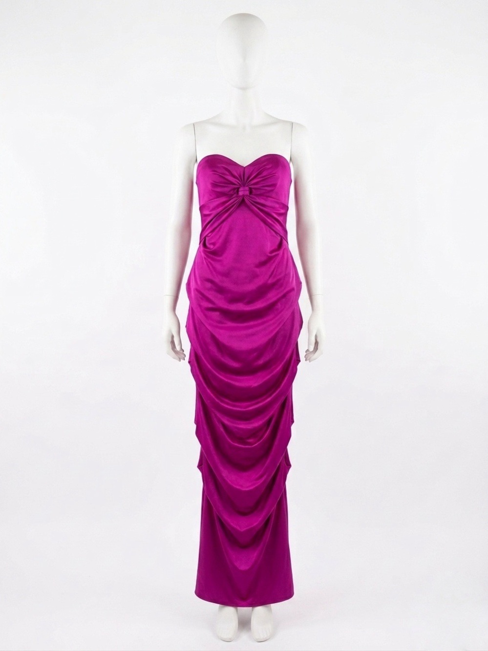 Stunning Magenta Strapless Ruched Maxi Gown Prom Formal Black Tie Gala Sz Med